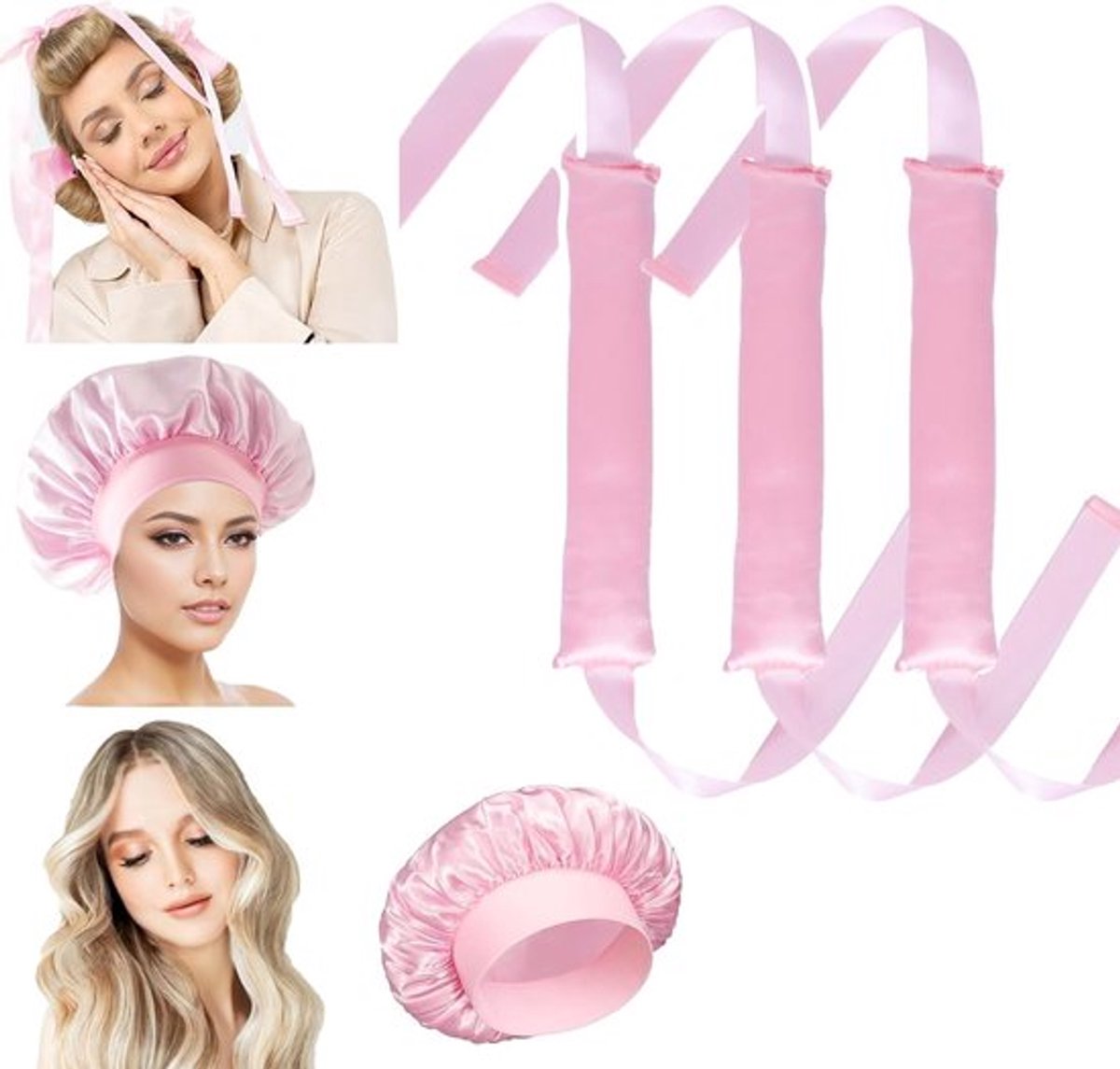 Set van 3 satijnen heatless curlers voor prachtige krullen zonder hitte