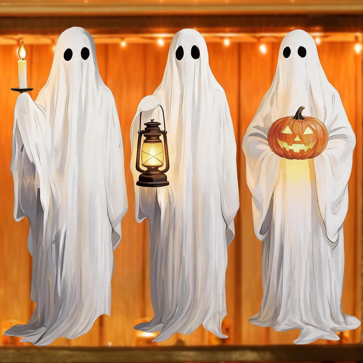 Halloween raamstickers met spoken - Raamstickers met pompoenen in vintage thrillerstijl - Voor feestdecoratie en decoratie in en om het huis - Zelfklevende raamsticker - 30 x 90 cm