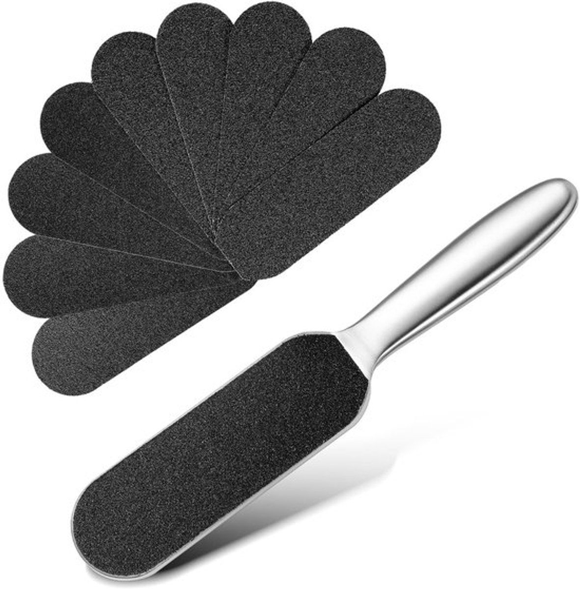Voetvijl - Eeltverwijderaar - Voetschuurmachine - Schuurpapier - Pedicuregereedschap - 1 stuk + 10 stuks