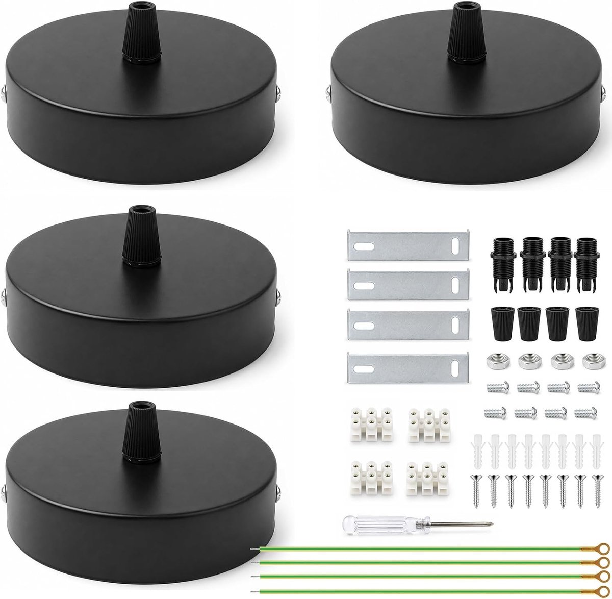 Set Plafondbaldakijn - Zwart - 10 cm - Hoogwaardig Metaal - Geschikt voor Hanglampen en Wandlampen