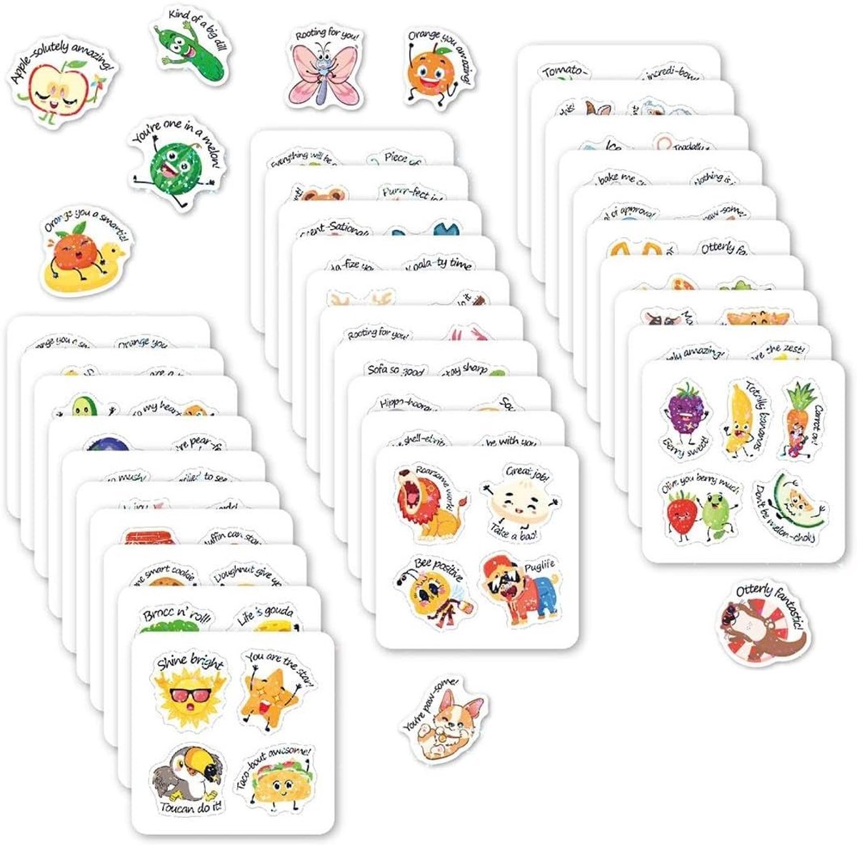 Motiverende en grappige stickers voor kleuters, verwijderbaar en waterdicht, veilig en niet giftig, met schattige dieren en fruitcartoons, 120 stuks