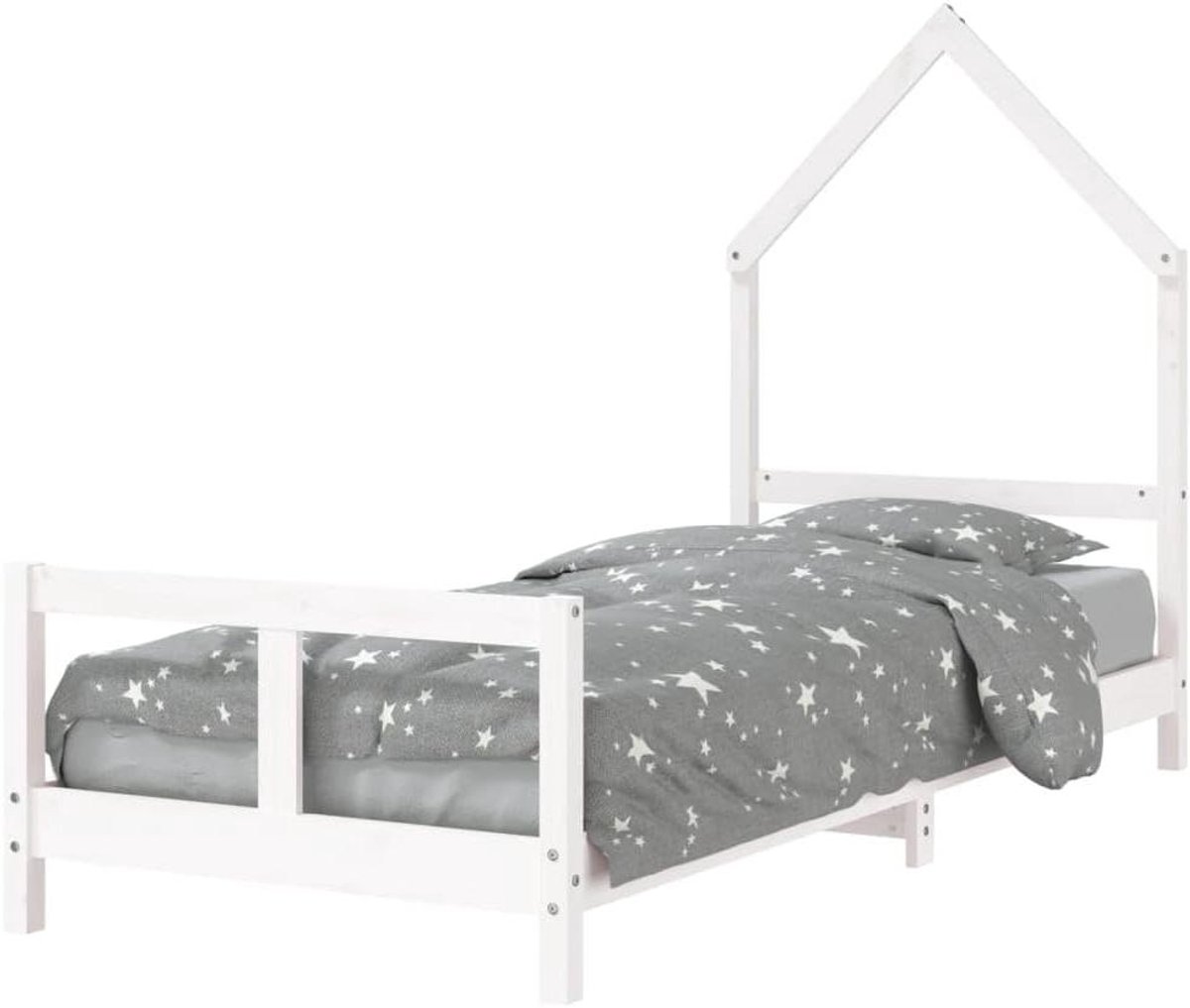 Kinderbedframe Hout - Peuterbed Juniorbed - Spelen en Slapen - Huisvorm Ontwerp - 80x200 cm - Wit