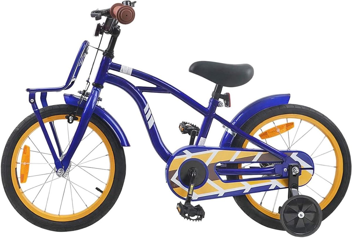 Kinderfiets 16 Inch Jeugd Fiets Tweewieler Lekker Fietsen Duurzaam Stalen Frame 105-120 cm lengte Donkerblauw