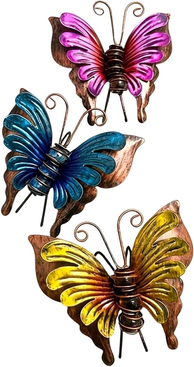 Metalen Vlinders Decoratie - Tuin Vlinders Wanddecoratie - Buiten Verfraaien - Gedetailleerd Ontwerp - 3 stuks - Uniek