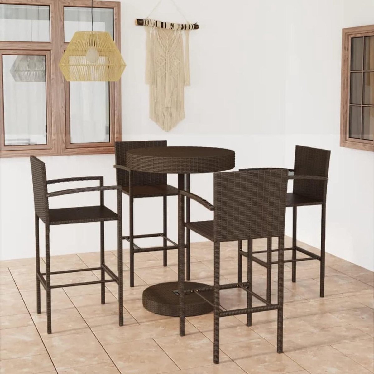 Barset Tuin - Buitenbar Set - Gezellig Borrelen - Stabiel Stalen Frame - 80 x 79 x 15 cm - Bruin