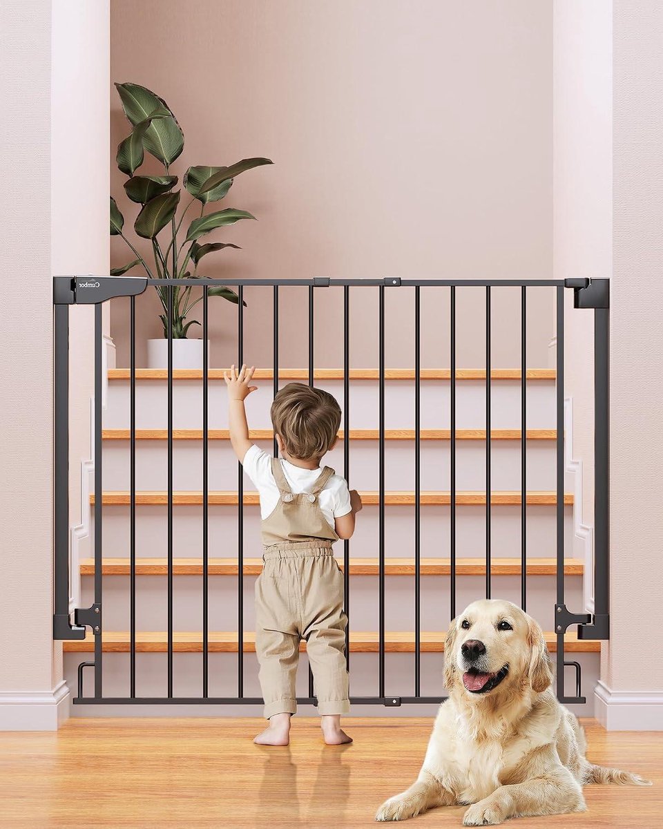 Babyhek Extra Hoog - Huisdierenhek - Trap en Deur - Geen Bodemstang - 34 Inch - Zwart