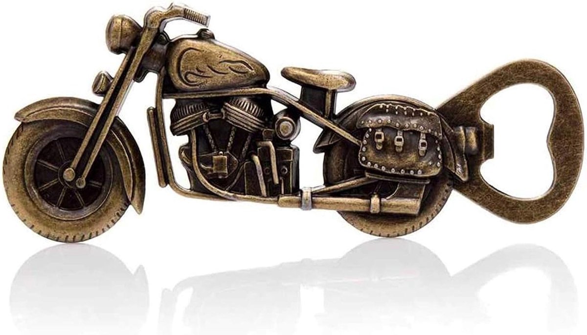 Mortier bier opener - Vintage zilverkleurig - 12,6 x 5,1 cm - Zinklegering motorfiets ontwerp - Voor mannen