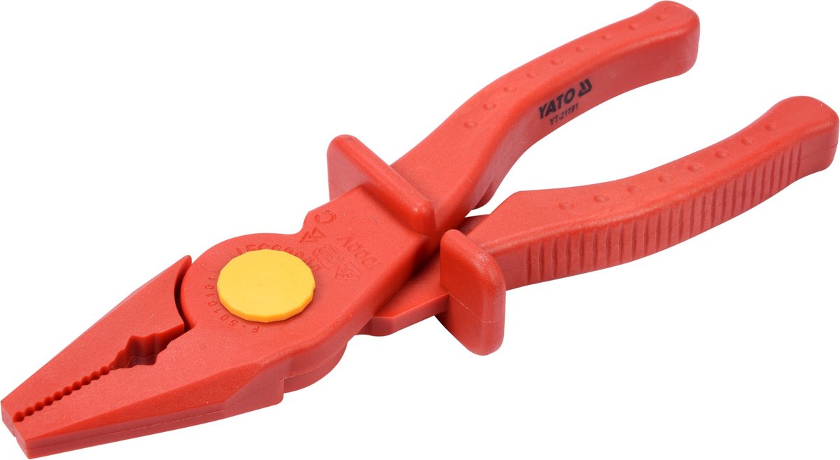 YATO VDE Volledig Geïsoleerde Platte Tang 200 mm - 1000V Geïsoleerde Combinatietang - Lengte 20 cm - VDE Gecertificeerd Elektriciens Gereedschap voor Werken Onder Spanning (YT-21190)