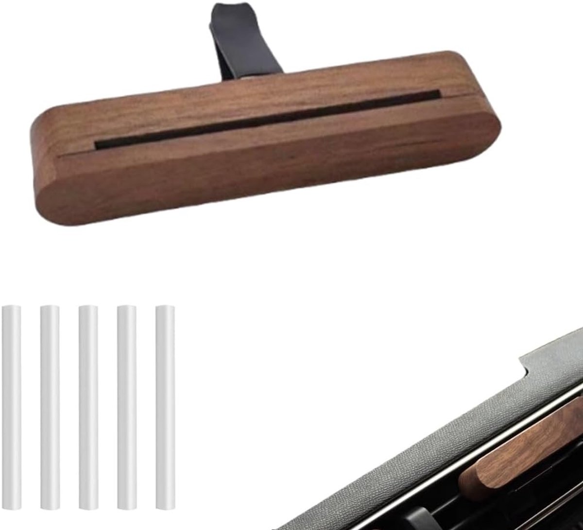 Car Essential Oil Diffuser met 5 Navullingen, Houten Luchtverfrisser voor een Ontspannen Reis, Aromatherapie en Geurverspreider