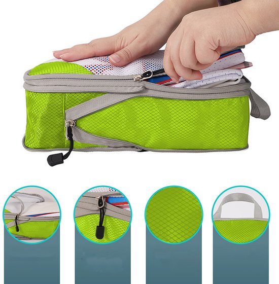 MODFU Compressiezakken voor Kleding - 4-delige Reis Set met 3 Cubes & 1 Schoenentas - Ruimtebesparend & Waterdicht - Oxford Stof - Groen - 38x28x4 cm van Modfu — afbeelding 4