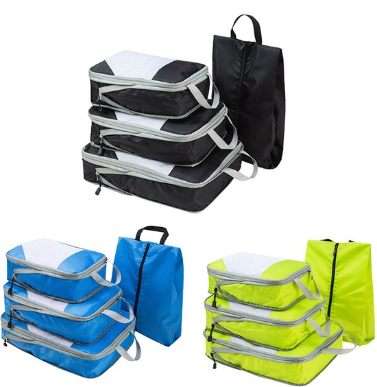 MODFU Compressiezakken voor Kleding - 4-delige Reis Set met 3 Cubes & 1 Schoenentas - Ruimtebesparend & Waterdicht - Oxford Stof - Groen - 38x28x4 cm van Modfu — afbeelding 3