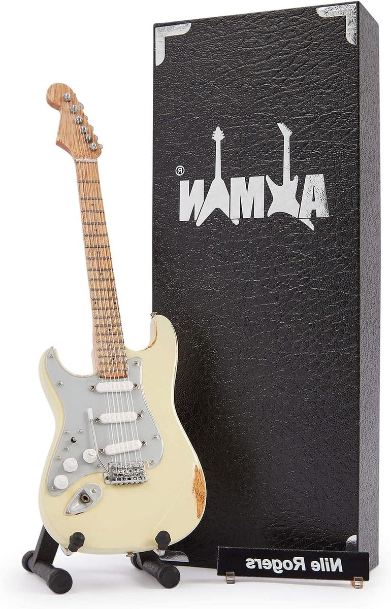 Miniatuur Gitaar - Handgemaakt Ornament - Muziek Cadeau - Inclusief Standaard - 25 cm Hoog - Natuurlijk