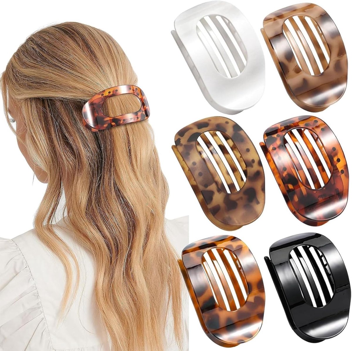 6 Flat Hair Pins voor Dames, Franse Ronde Haarspelden voor Dikker of Dunner Haar, Matte Grote Haarclips met Sterke Grip en Antislip Ontwerp, Perfect als Cadeau