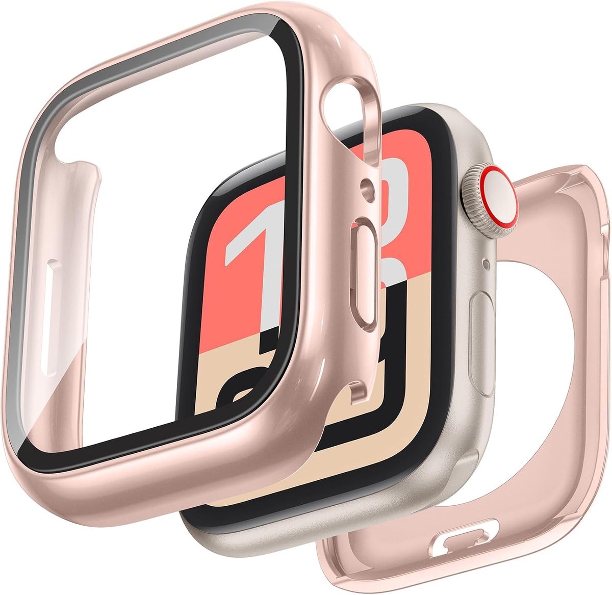 Waterdichte Screen Protector en Beschermcase voor Apple Watch 40mm SE 3e/2e Generatie/Series 6/5/4, 360 Graden Bescherming, Tempered Glass en Bumper (Roze Goud)