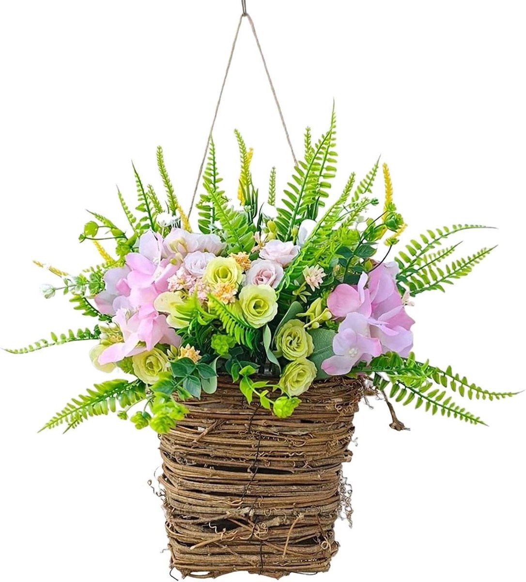 Bloemenmand Krans - Decoratieve Hangmand - Huis Verfraaien - Kunstige Lavendel Decoratie - 36x25x8 cm - Veelkleurig