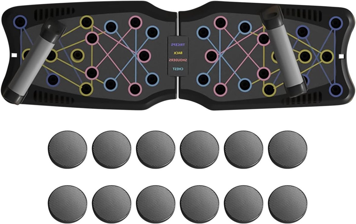 Push Up Board - Fitness Board - Spier Training - Kleurgecodeerde Zones - 61 x 18.5 cm - Zwart