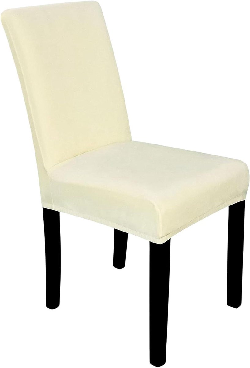 Stoelhoezen Velvet - Stoelbeschermers Elastisch - Eetkamer Inrichten - Zachte Fluweel Stof - 4 stuks - Ivoorkleurig