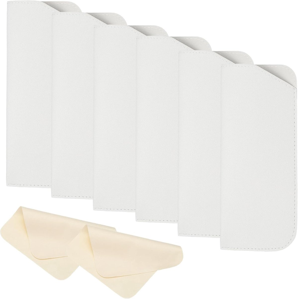 Lederen brillenkoker set van 6 stuks, draagbare brillenkokers met 2 reinigingsdoekjes voor brillen, wit en stijlvol ontwerp