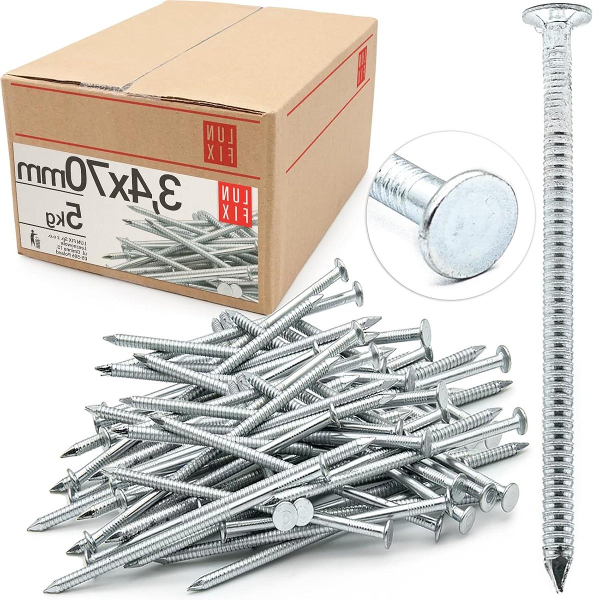 Geribbelde Houtnagels - Bouwnagels Timmerspijkers - Houtconstructies Maken - Verzinkt Staal Geribbelde Schacht - 3.4 x 70 mm 5 kg