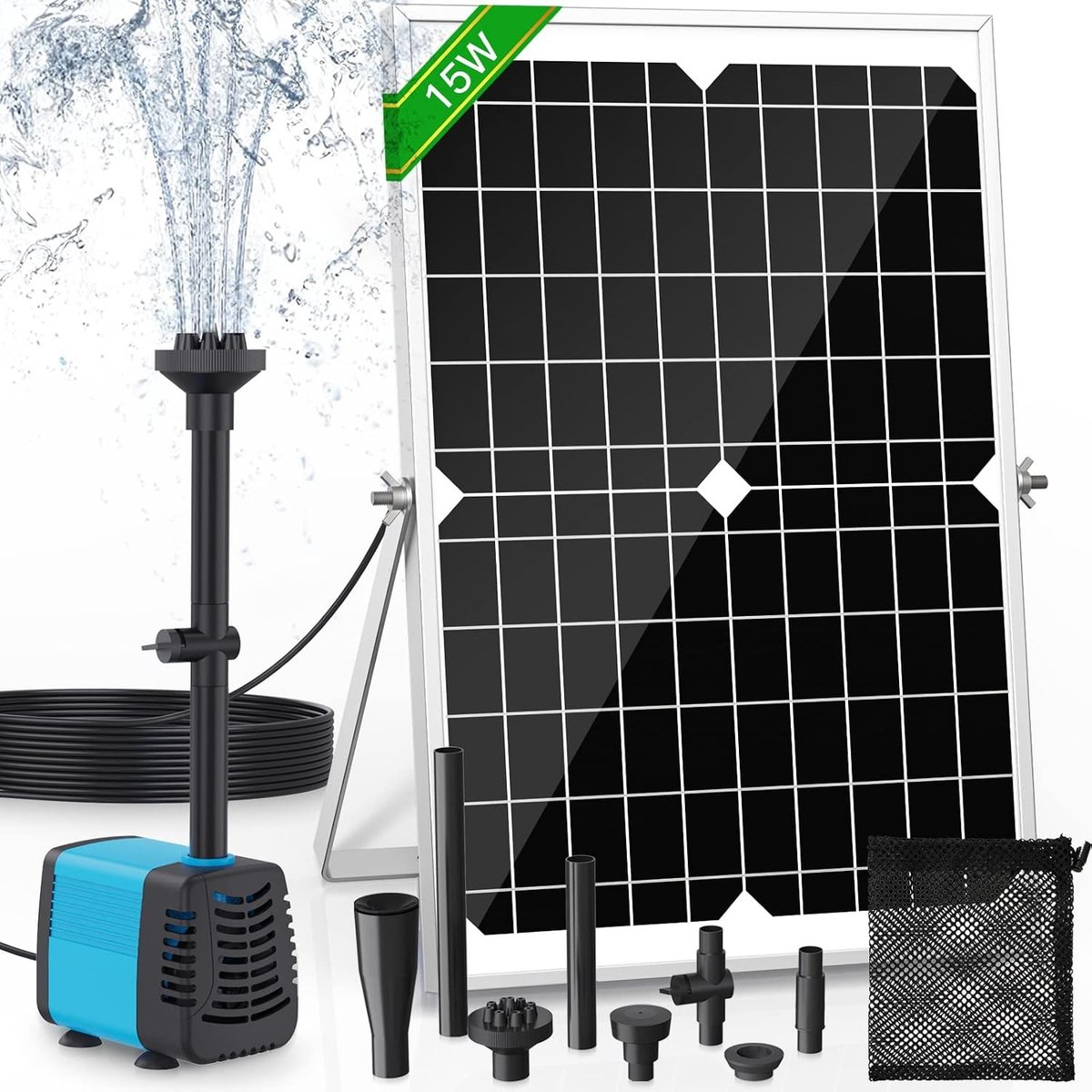 Zonnepomp voor Vijver en Fontein - 15 Watt - Zonne-energie - Ideaal voor Tuinen en Vogelbaden