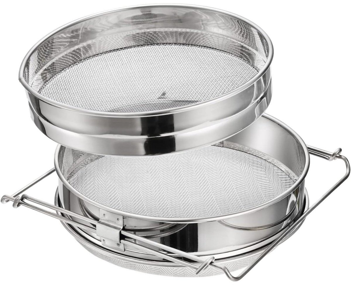 GELLDG Roestvrijstalen Honigzeef Set - Dubbele Fijne Netfilter - 25x25x16cm - Geschikt voor Imkers bij Honigextractie - Duurzaam Metaal