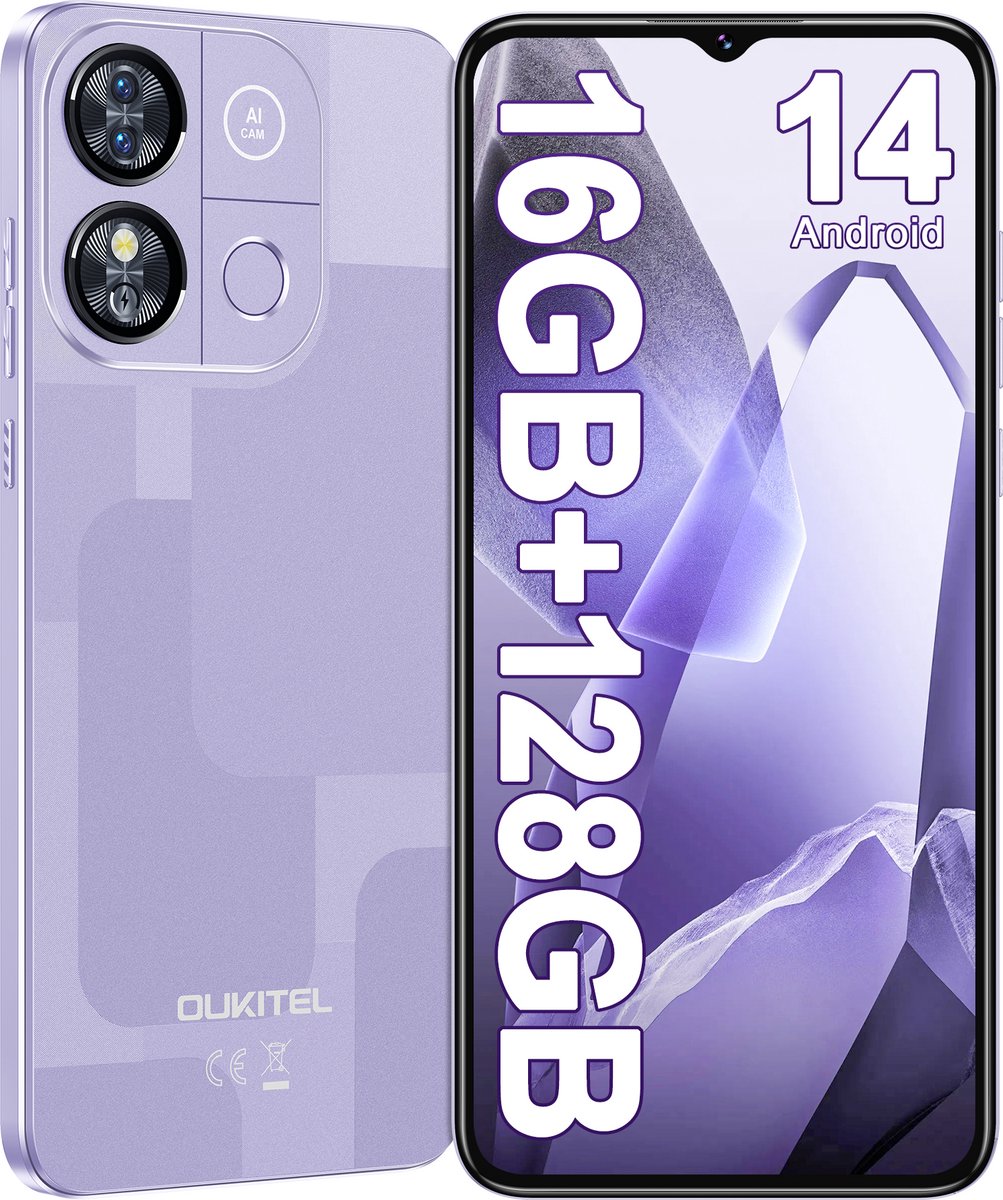OUKITEL C57 PRO Smartphone 4G-16GB RAM-128 GB Opslag-4300 mAh Accu-Android 14-6,52 duim HD-scherm