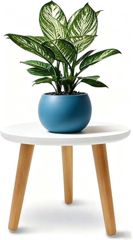 Witte Plantentafel voor Bloemen, Ronde Plantenkruik, Decoratieve Kruk met 3 Poten voor Binnen en Buiten, Geschikt voor Diverse Potmaten en Tuinaccessoires