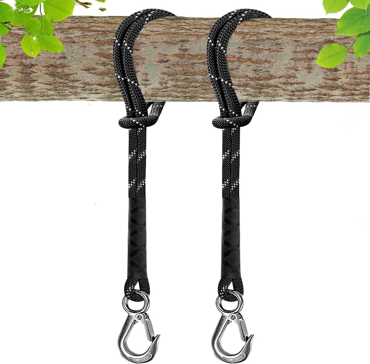 Schommelbevestiging Touw - Hangmat Ophanging - Buiten Ontspannen - Roestvrij Staal Versterkt - 2 x 150 cm - Zwart