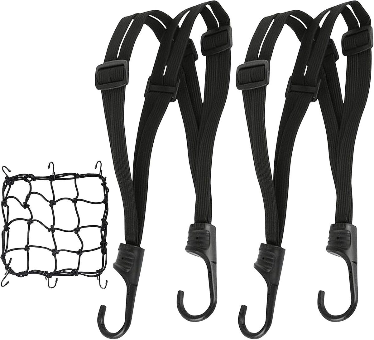 Snelbinders fiets - Zwart - Elastisch met Haak - Nylon Spankabel voor Bagagedrager en Motorhelm