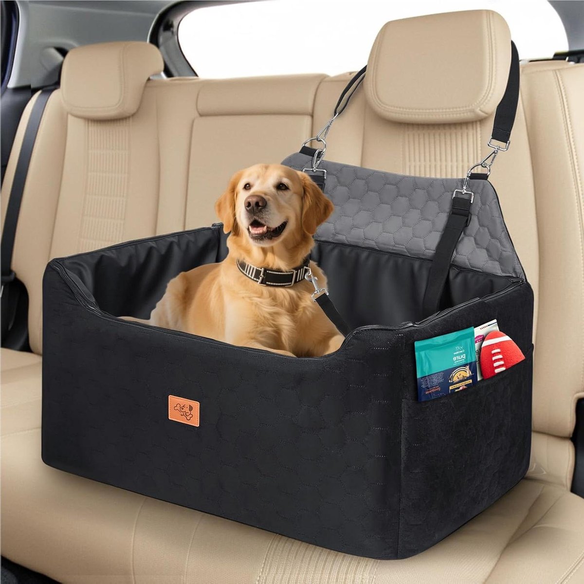Honden Autostoel - Reisstoel Hond - Veilig Reizen - Traagschuim Vulling - Medium Honden - Grijs