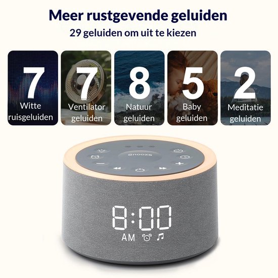 Nexeli NX-WN-25 White Noise Machine met Wekker, Nachtlamp & LED Display - 29 Kalmerende Geluiden - Gestoffeerd van Nexeli Nx — afbeelding 4