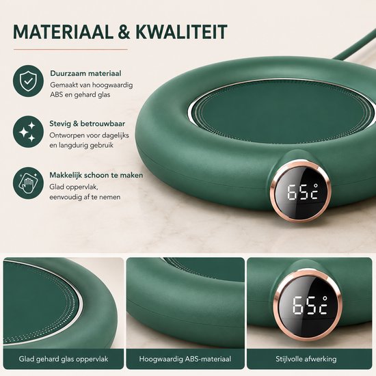 Warmhoudplaat voor mok of beker - Plaat om te verwarmen - Warmhoudstation voor mokken en bekers - Koffiekopverwarmer - Theebekerwarmer - Thermische warmhoudplaat - Warmhoudonderzetter - Groen — afbeelding 5