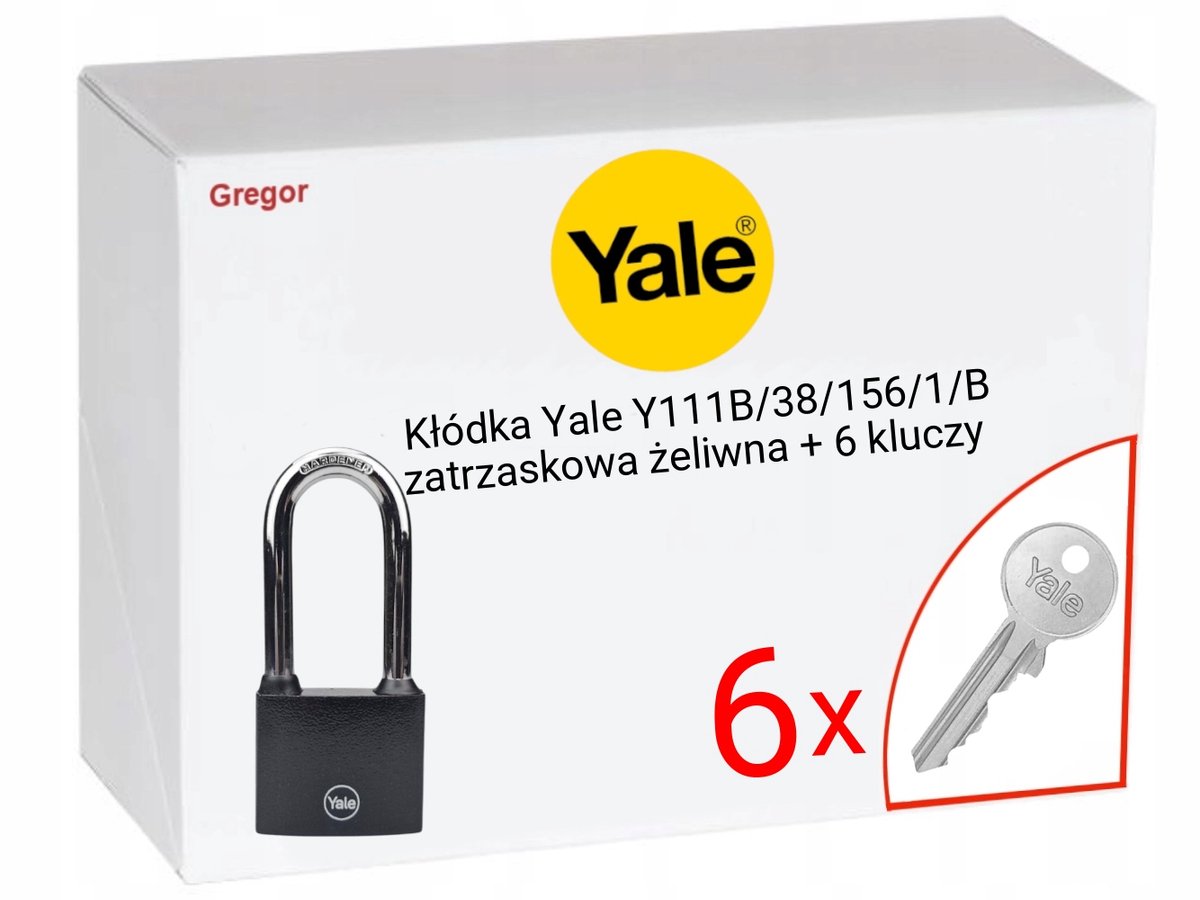 Yale Kettingslot Y111B/38/156/1/B Gietijzer met Verlengde Beugel + 6 Sleutels