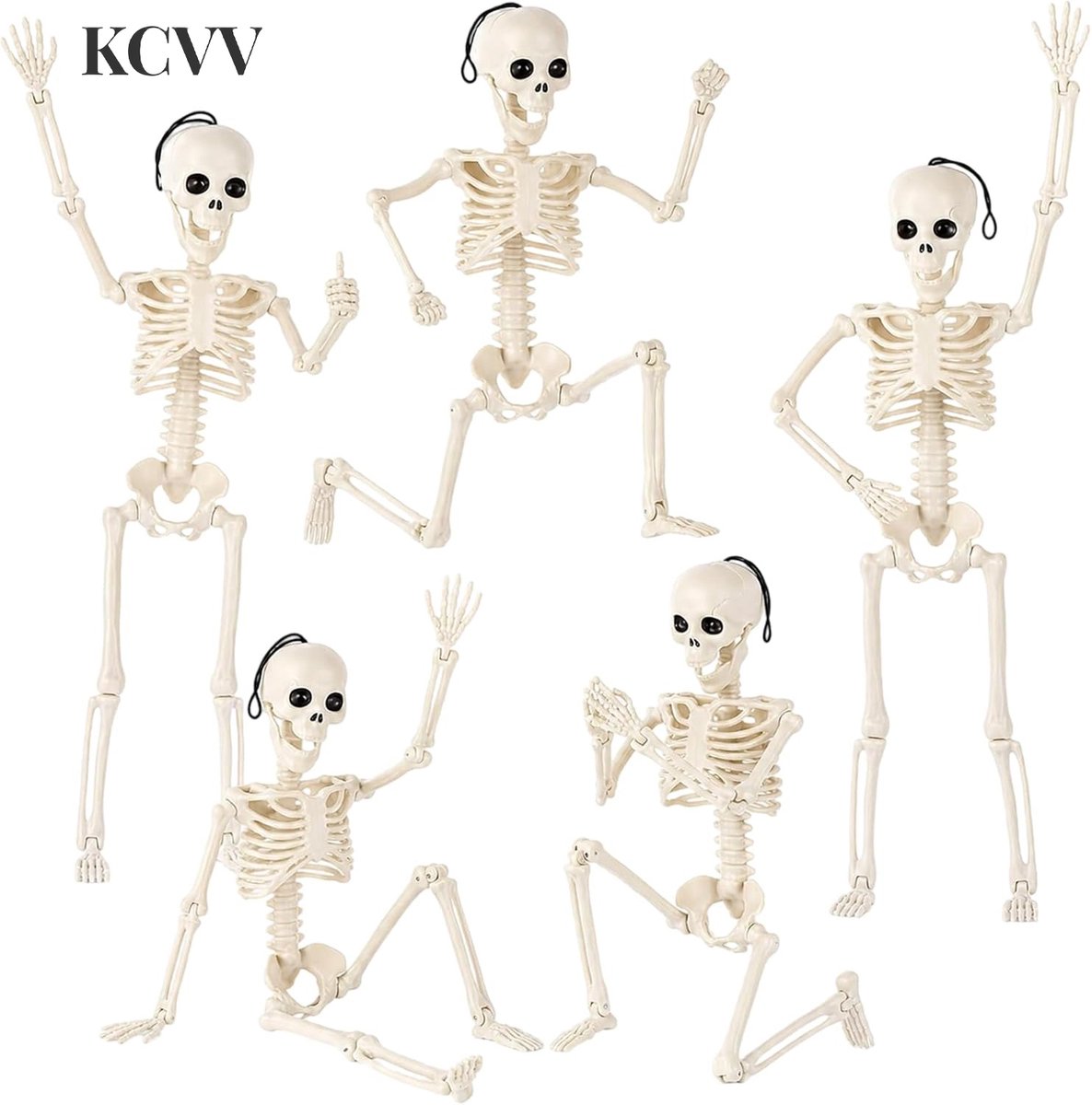 Halloween decoratie bewegend-halloween decoratie buiten-5 schedeldecoraties - Halloween schedeldecoraties - Afneembare connector - Opvouwbaar met ophangtouw - Geschikt voor feestjes en spookhuizen - Wit - 40 cm