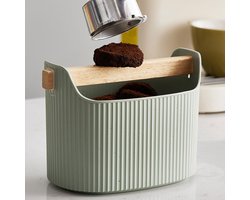 Uitklopbak Koffie - 1300 ml – Knockbox met Afneembare Binnenbak en Houten Klopstang – Afklopbak - Koffiedrab Emmer - Koffiedikbak voor Espresso & Portafilter – Groen