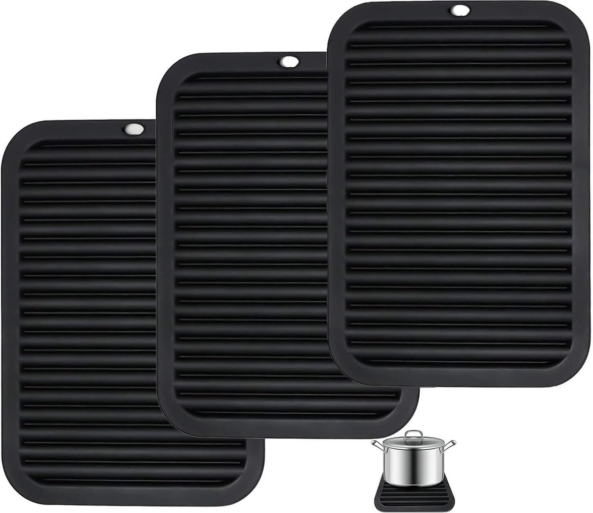 Hittebestendige Siliconen Onderzetters, 30 x 23 cm, Ideaal voor Keuken, Woonkamer en Badkamer, Tot 230 °C, Zwart