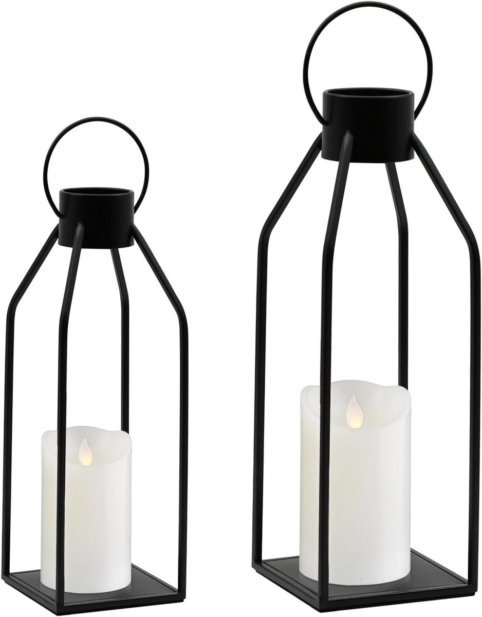 Decoratieve lantaarns - Kaarsenhouders - Sfeerverlichting creëren - Met draaggreep - 2 stuks - Zwart