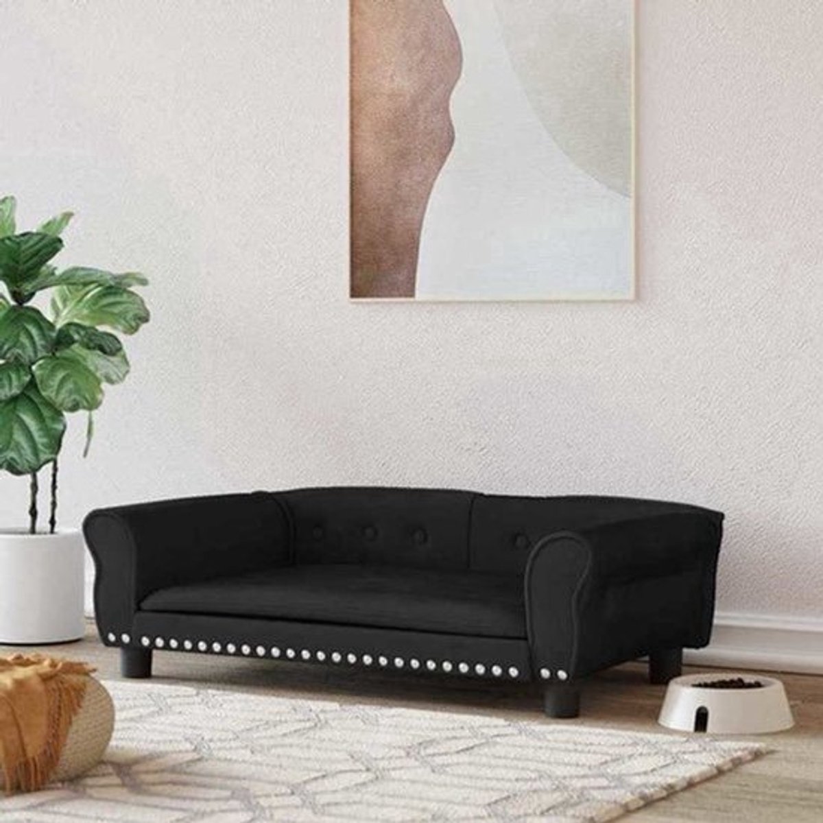 Hondenmand – Hondenbed – Huisdierbed – Dogbed – Dierenmand – Zwart Fluweel – 95x55x30 cm – Comfortabel & Zacht