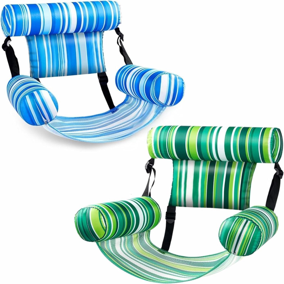 Zwembad Hangmat - Opblaasbare Lounger - Water Ontspanning - Set van 2 - 132 x 71 cm - Groen/Blauw Gestreept