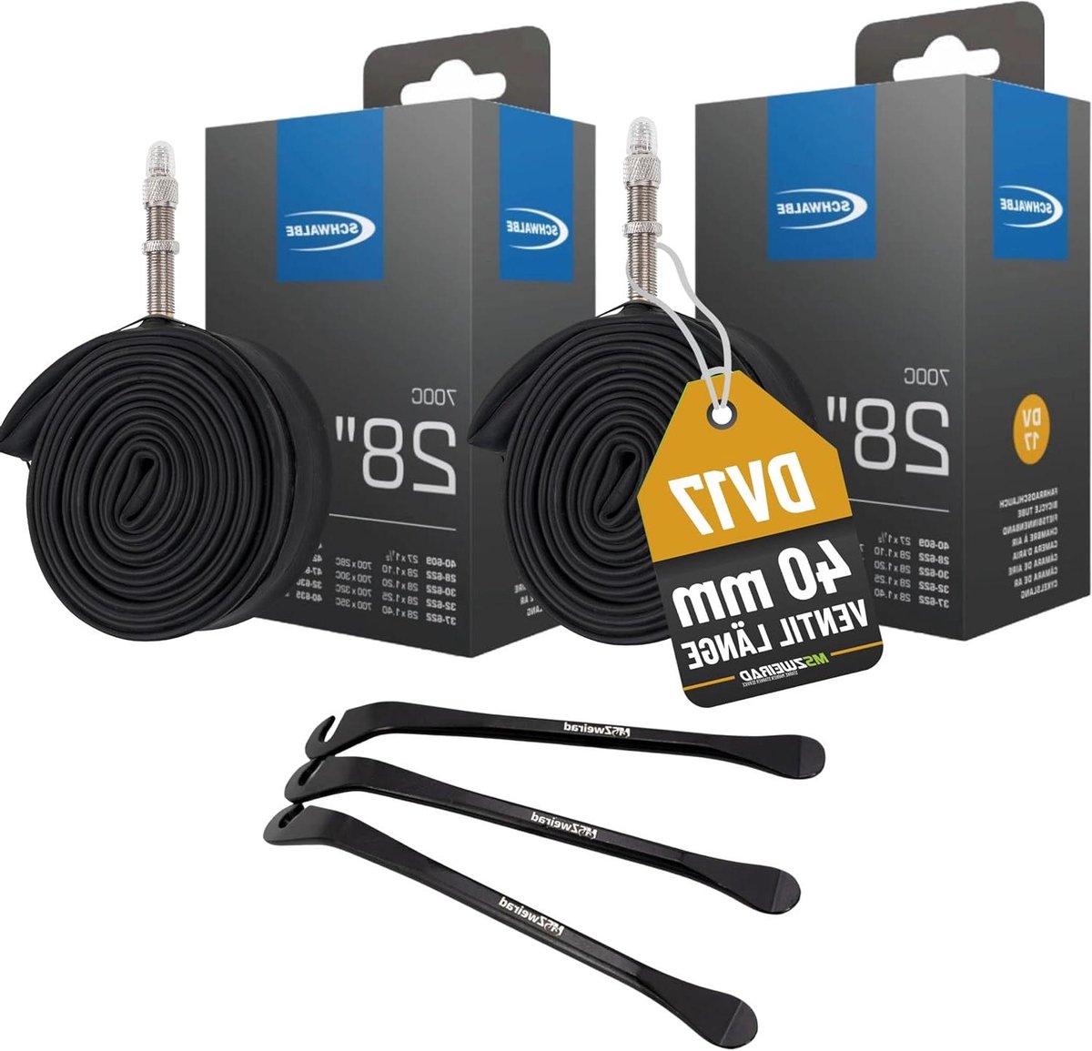 Fietsbinnenbanden Set - Banden reparatie - Fiets onderhoud - Inclusief bandenlichters - 28 inch - Zwart