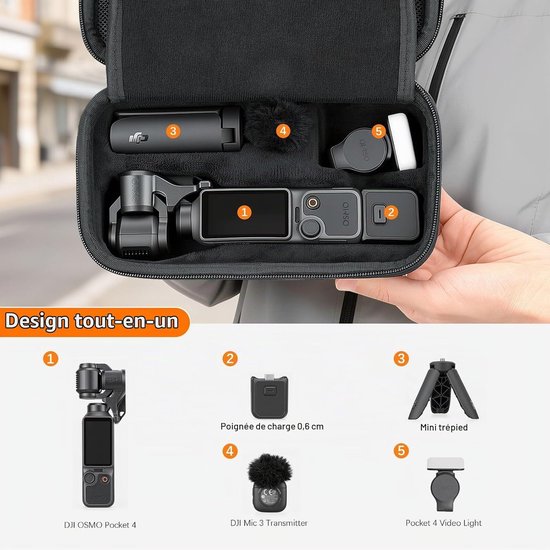 geschikt geschikt voor DJI Osmo Pocket 4 Handtas, Osmo Pocket 4 Accessoiretas - Draagbare tas met polsbandje en karabijnhaak, beschermtas geschikt geschikt voor accessoires, opberg- en beschermingstas, zwart. — afbeelding 2