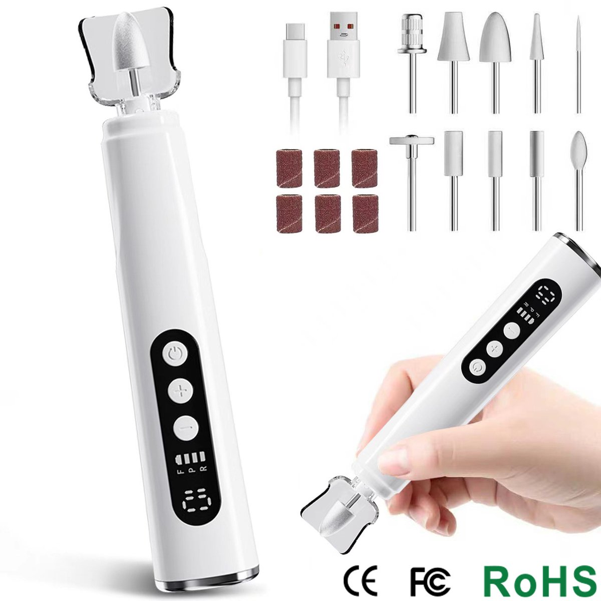 Nagelfrees – Elektrische nagelvijl – Manicure-instrument – ​​Nail-art-instrument- - Elektrische Nagelvijl - Nagelfrees -Manicure & Pedicure Set - M12 Wit [Standaardset: 10 freesbitjes]