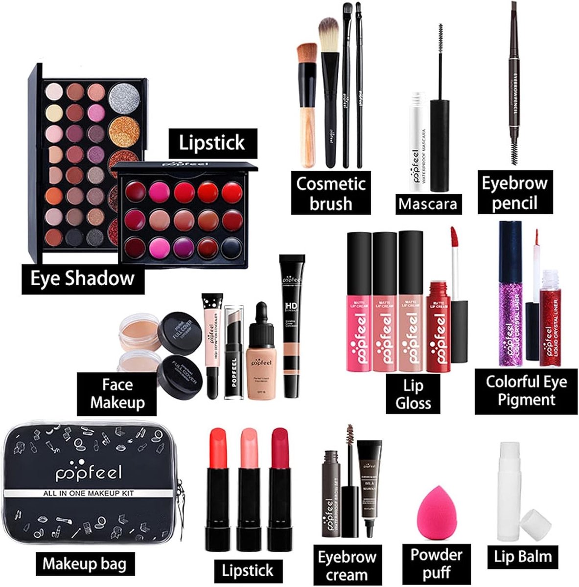 Make-upkoffer voor meisjes - Veelkleurig - 27-delig - Compleet cosmetica palet met opbergtas - Voor dagelijks gebruik en feestjes