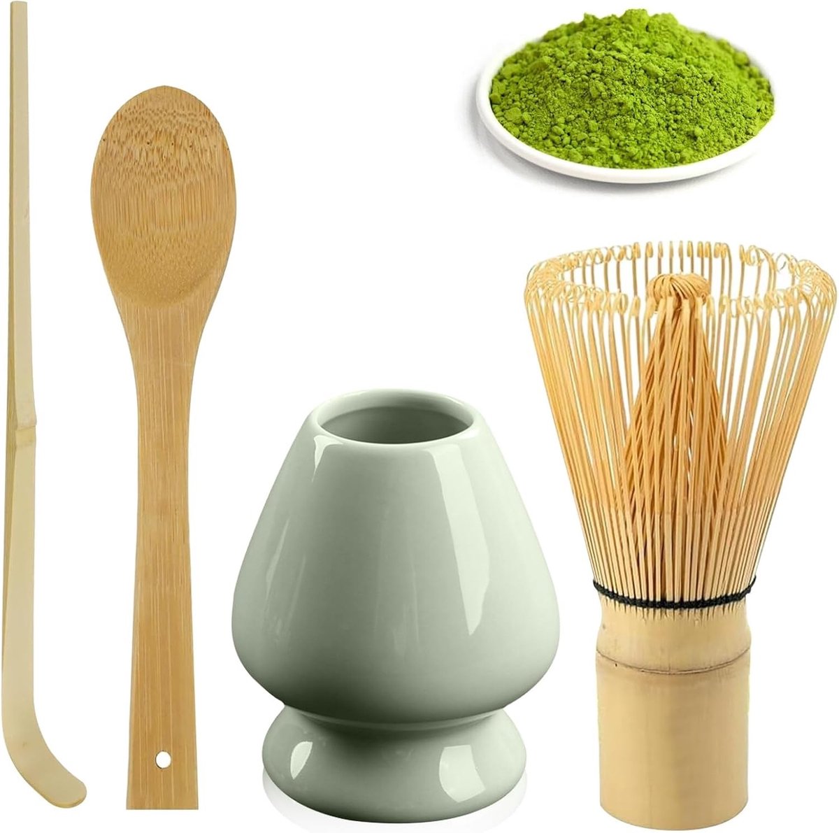 Matcha set - Groen - 12 cm - Bamboe en Keramiek Theegereedschap - Voor Matcha Theeliefhebbers