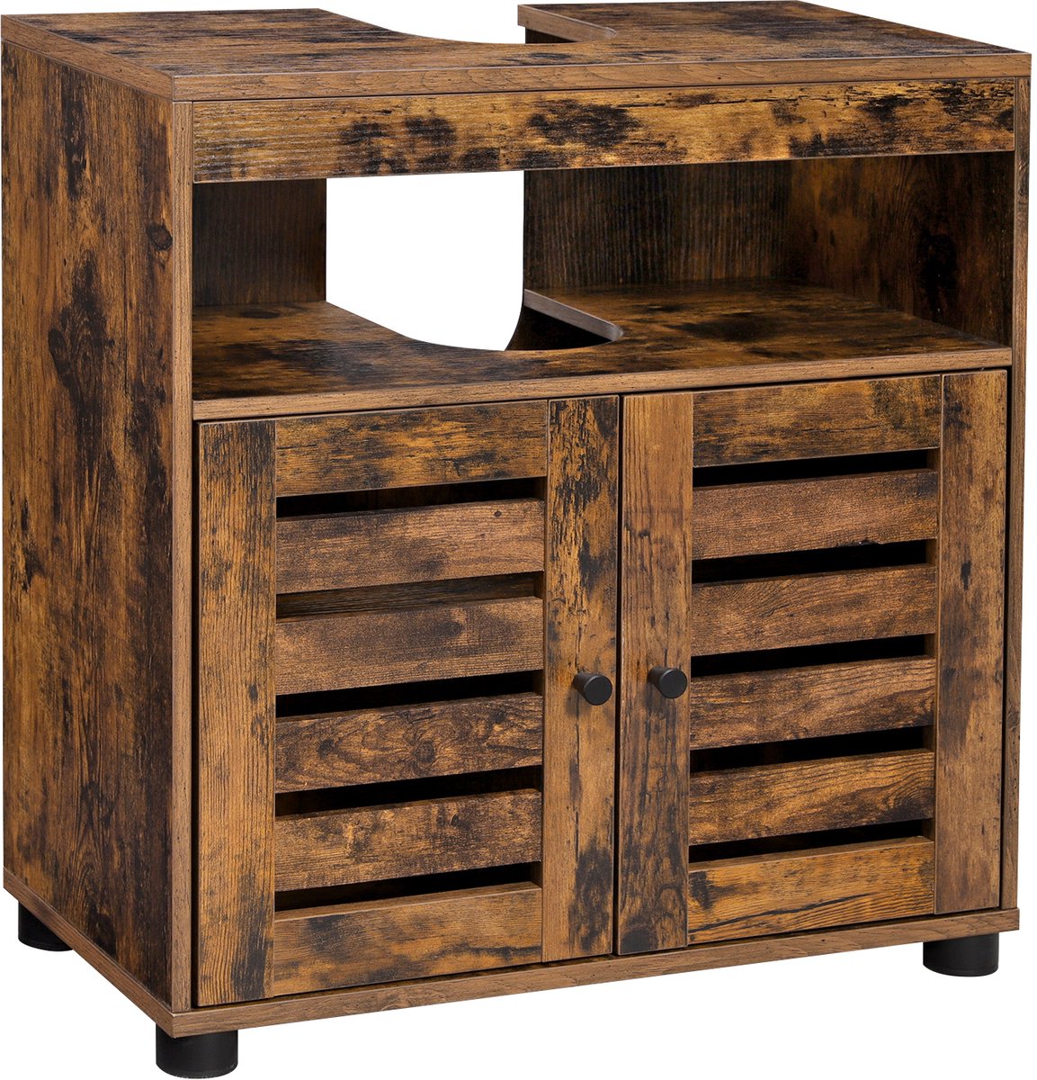 Begryf - Wastafelonderkast - 2 deuren - open vak - rustiek bruin - 60 x 30 x 63 cm