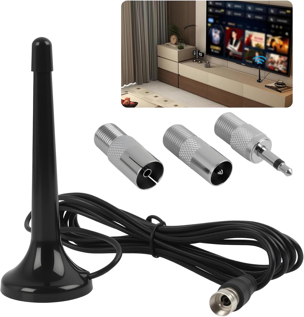DAB-FM-Radioantenne Met Hoge Versterking - Telescopisch Ontwerp 3 Flexibele Aansluitingen 5 dBi 40 cm Uitgeschoven - Eenvoudige Installatie - Voor Hifi- En Thuisaudio