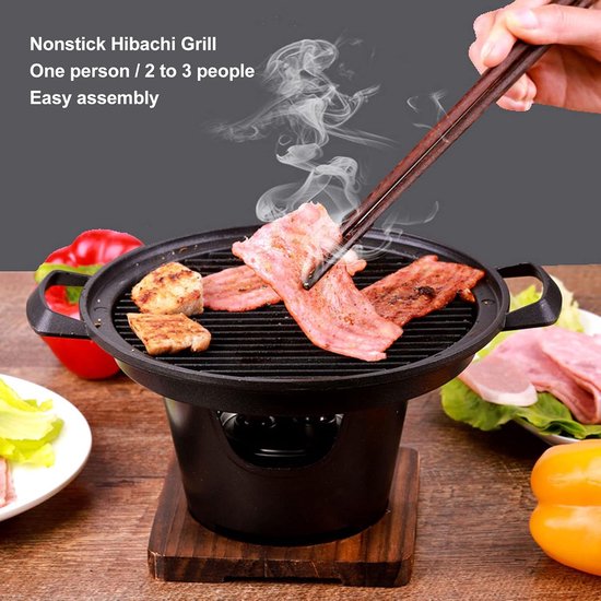 Zwarte Hibachi Rookloze Houtskoolgrill Aluminiumlegering Houten Frame - Eenvoudige Montage Draagbare Yakiniku Grill Barbecue van Merkloos — afbeelding 4