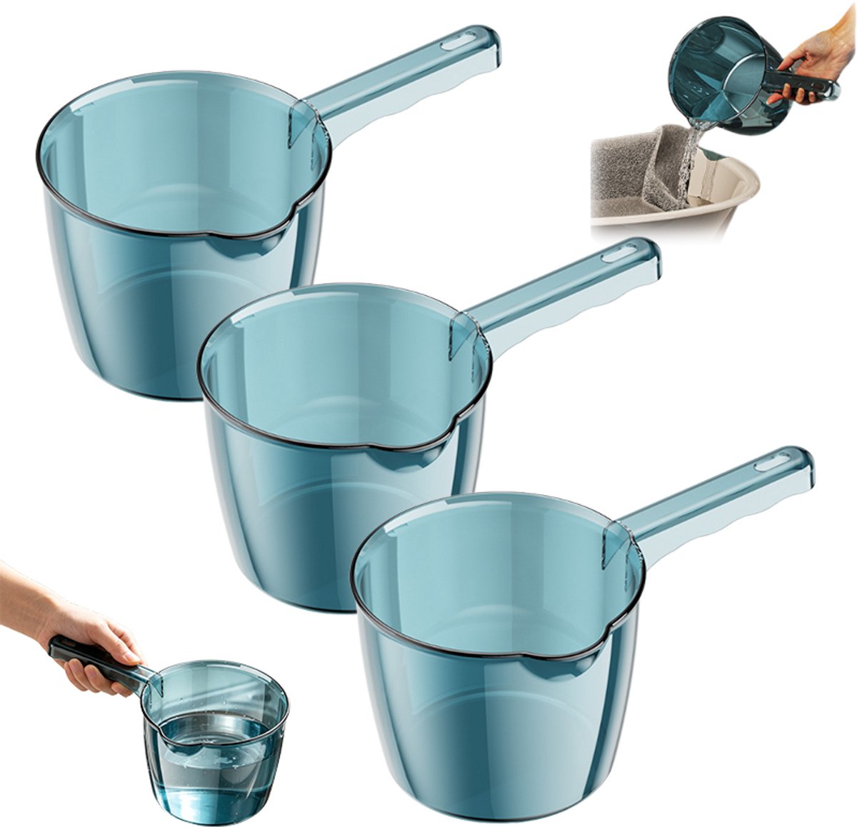 3 stuks - Badlepel - Douche schep - Water Schep Lepel - Plastic Waterschep Met Handvat - 24cm - Ophangbaar - Voor Wassen, Huisdierbad en Tuin - blauw