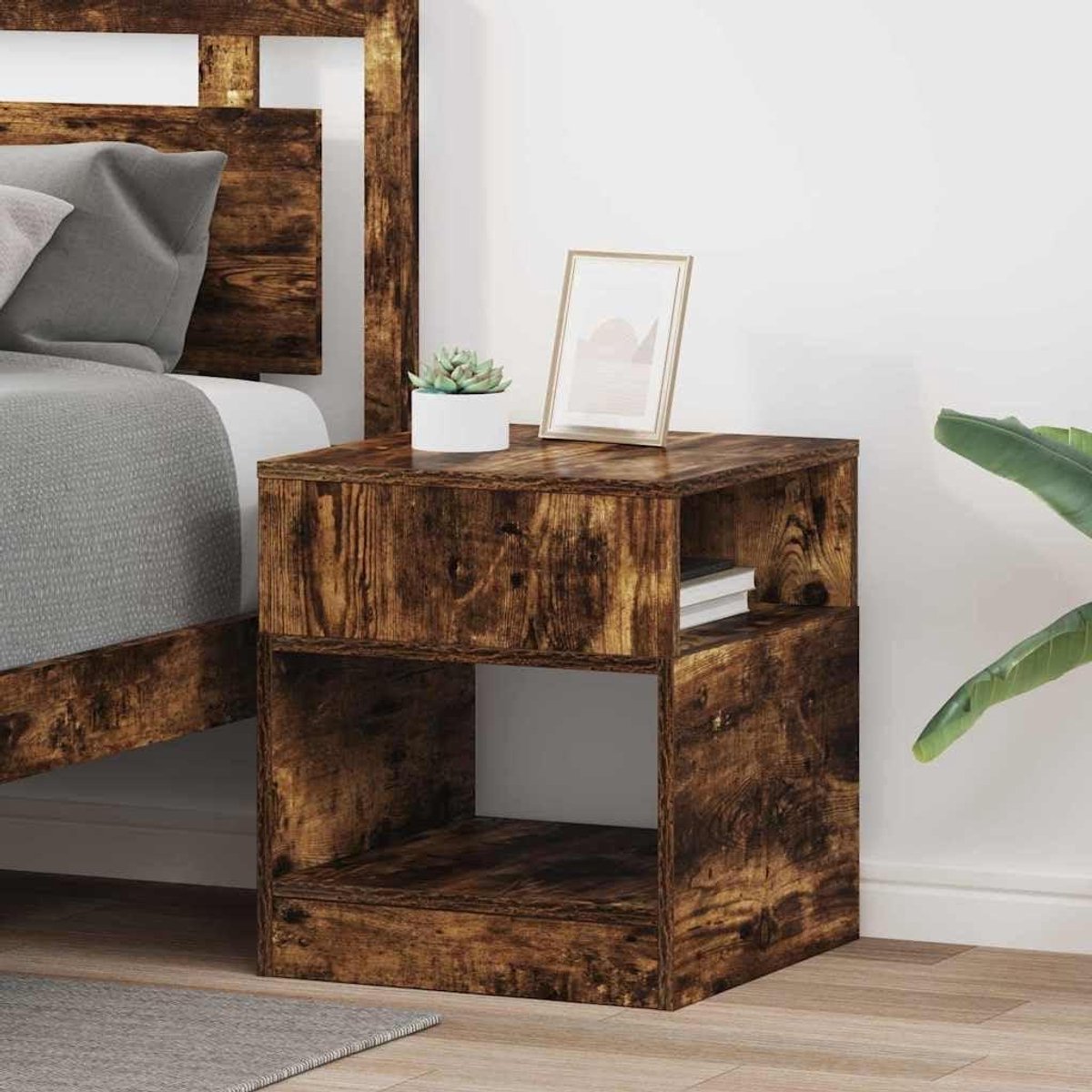 Bijzettafel set - Nachtkastje Tafeltje - Woonkamer organiseren - Gerookt eiken design - 405 x 40 x 45 cm - Rookeiken