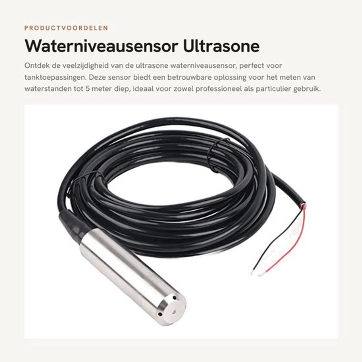 Waterniveausensor Ultrasoon - Invoervloeistofniveauzender - Meetbereik 0-5m - Roestvrij Staal 316 - DC24V Voeding - 4-20mA Uitgangssignaal - Niveausensor
